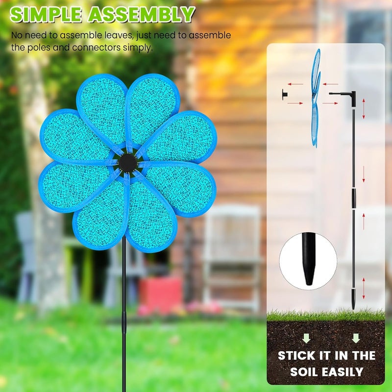 DECEED 4PCS 11.4" W x 28" H Reflective Pinwheels Sparkly Lawn Wind Spinners Colorful Rainbow Windmill for Garden Decoration Bird Devices Deterrent to Scare Birds Away（Light Blue） - Image 4